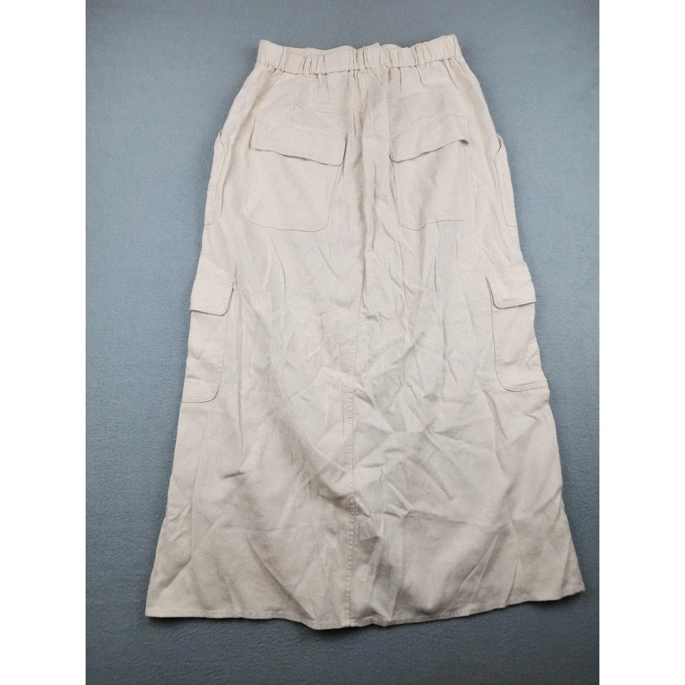 Max Studio Skirt Womens M White Cargo Maxi Twill Pockets Front Slit NWT $128